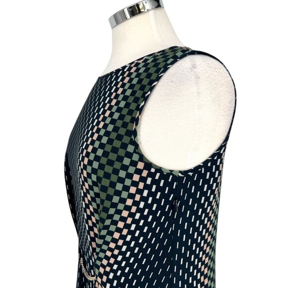 Reiss Checked Sleeveless Chain Accent Blouse Navy Blue Multicolor Size 6 - Picture 4 of 15